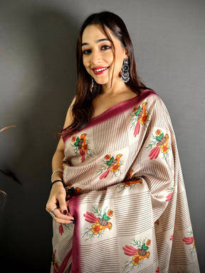 Madhubani Bird Pallu Tussar Saree