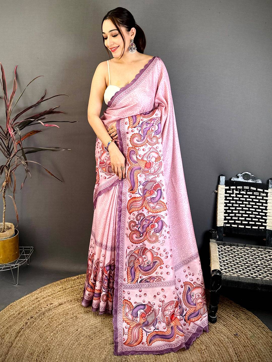 Lavender Kalamkari Tussar Cutwork Saree