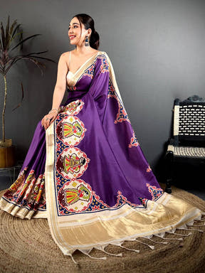 Purple Patola Print Soft Kanchi Silk Saree