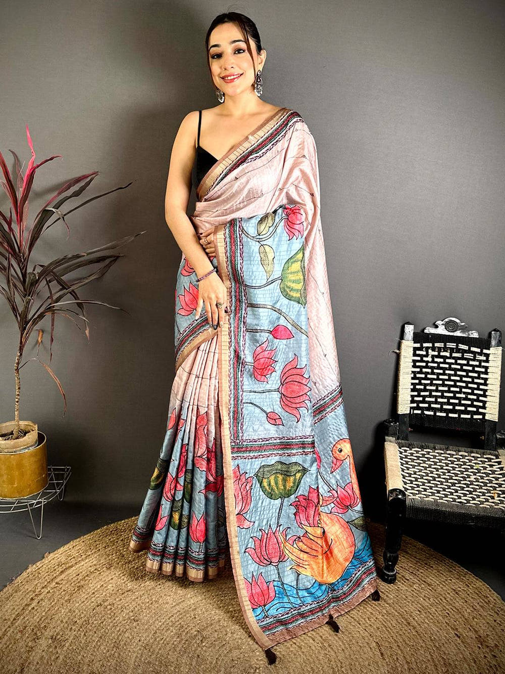 Radiant Madhubani Katha Effect Tussar Saree