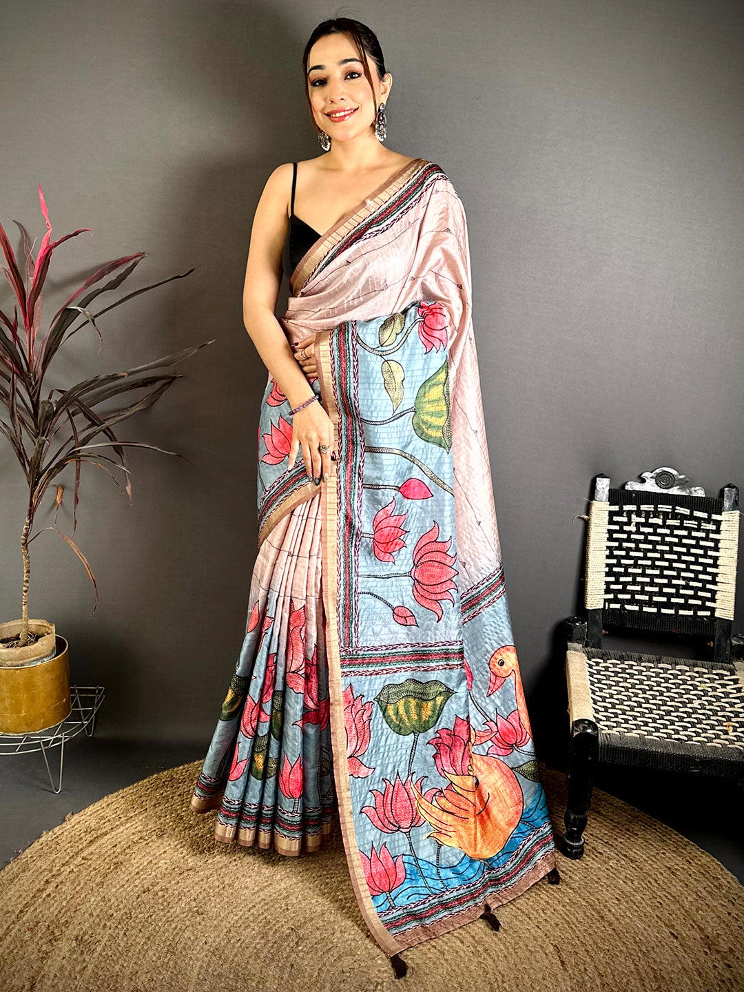 Radiant Madhubani Katha Effect Tussar Saree