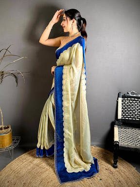 Classic Silky Satin Diamond Zarkon Work Saree