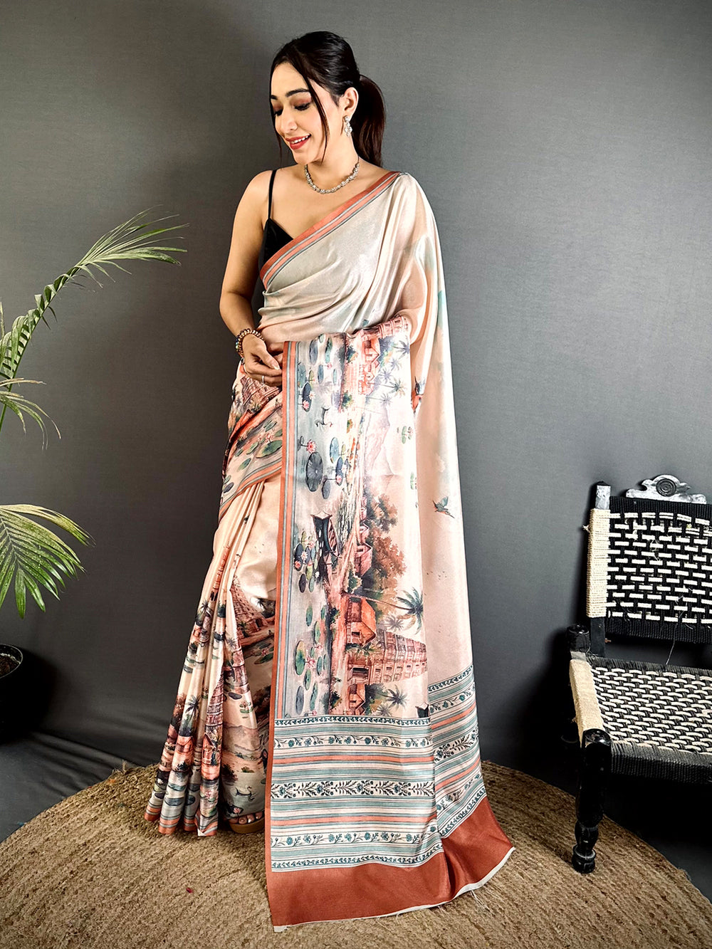Royal Tussar Landscape Digital Saree