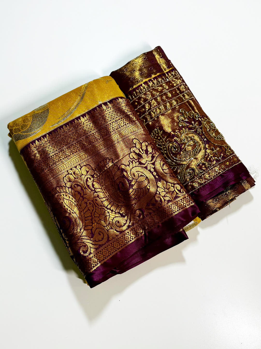 Yellow Dharmavaram Gold Birds Print Saree With Maggam Blouse