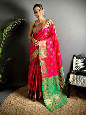 Pink Soft Silk Saree With Patola Weaving

