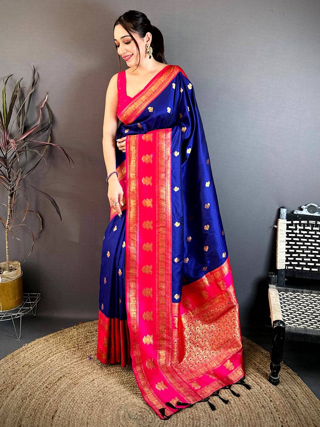 Elegant Royal Blue Zari Butta Silk Saree
