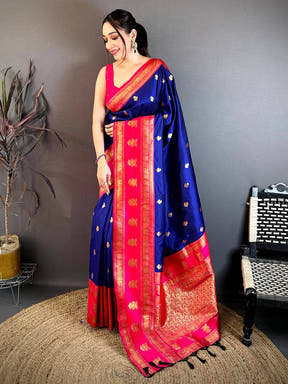 Elegant Royal Blue Zari Butta Silk Saree