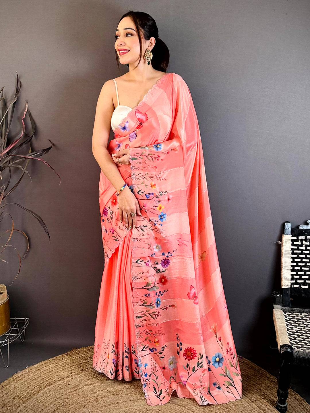 Butterfly Garden Stone Work Soft Chiffon Saree

