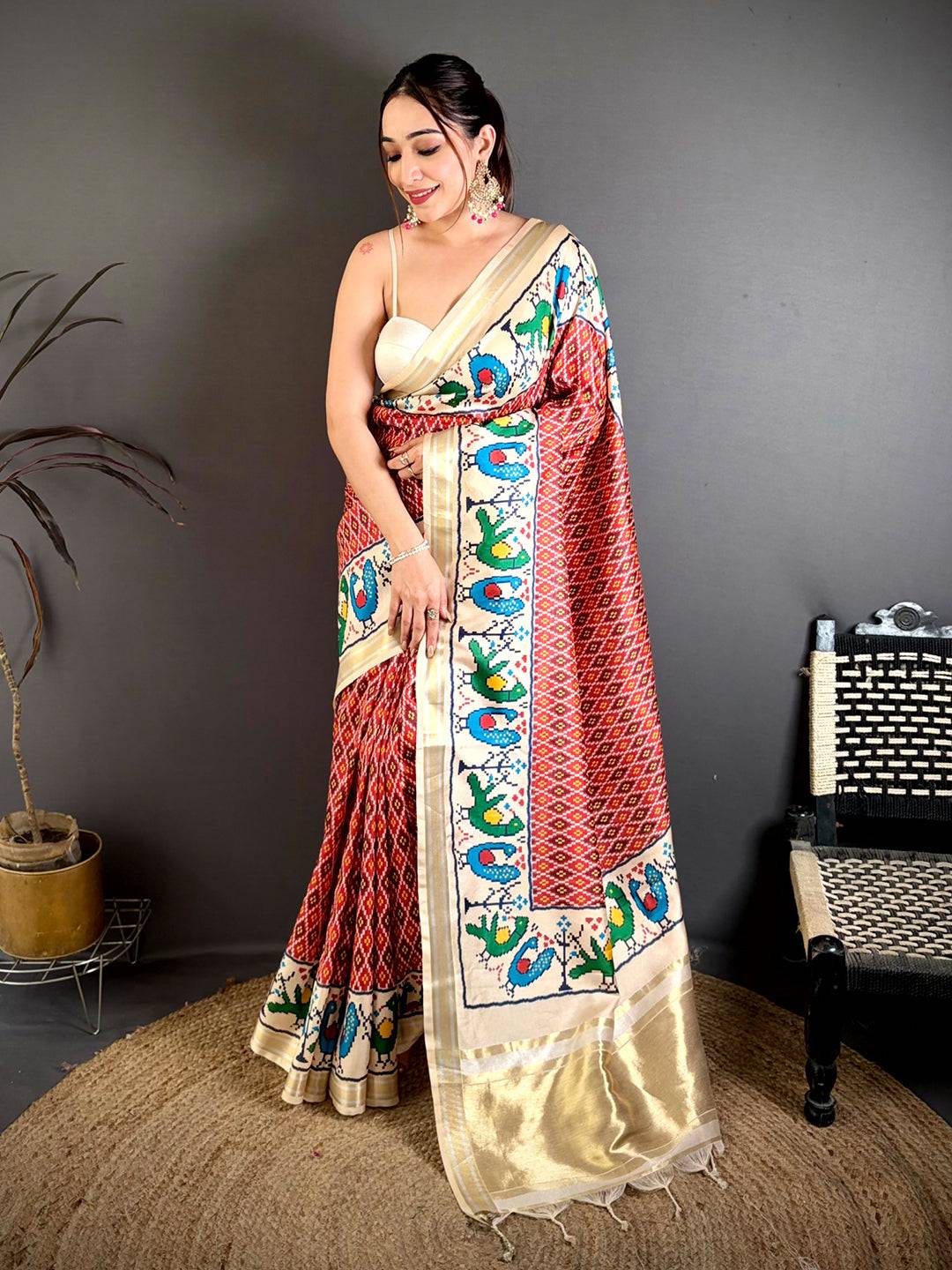 Red Soft Kanchi Silk Ikkat Patola Saree