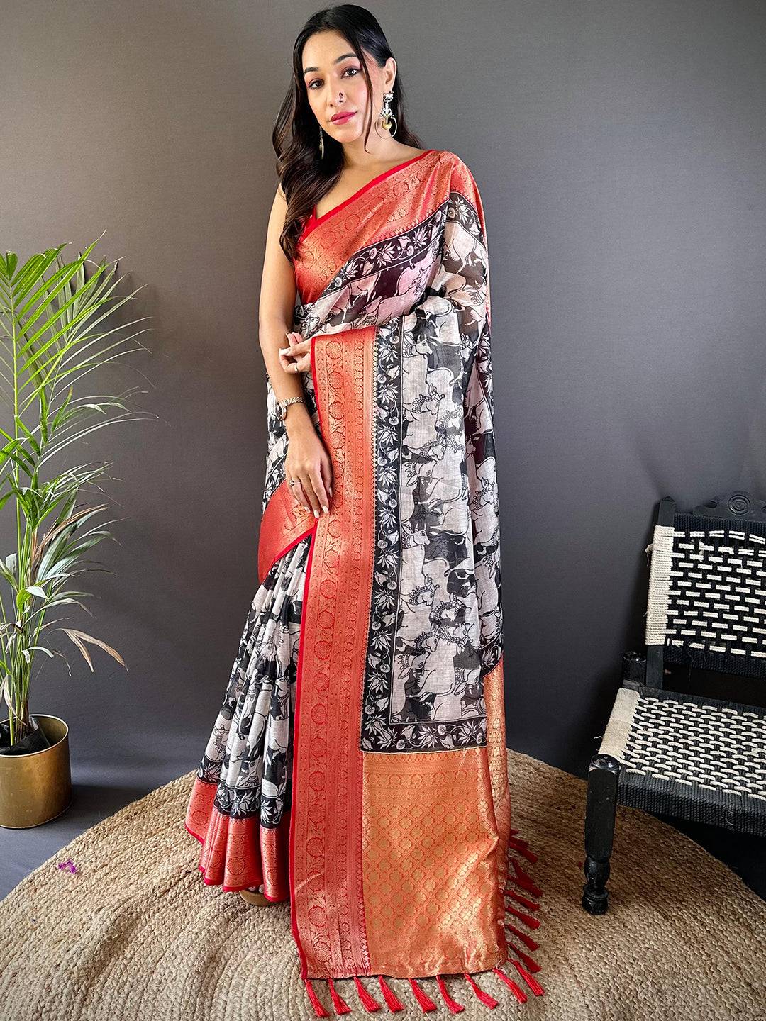 Zari Pallu Kota Kalamkari Saree