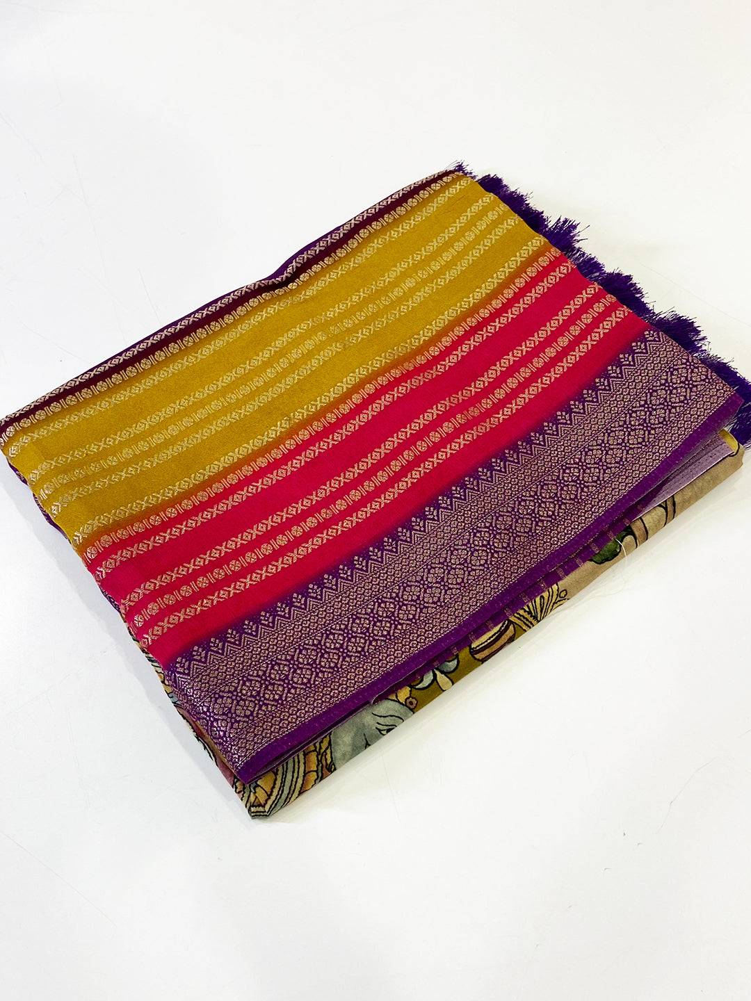Radiance Soft Silk Kalamkari Zari Stripe Saree