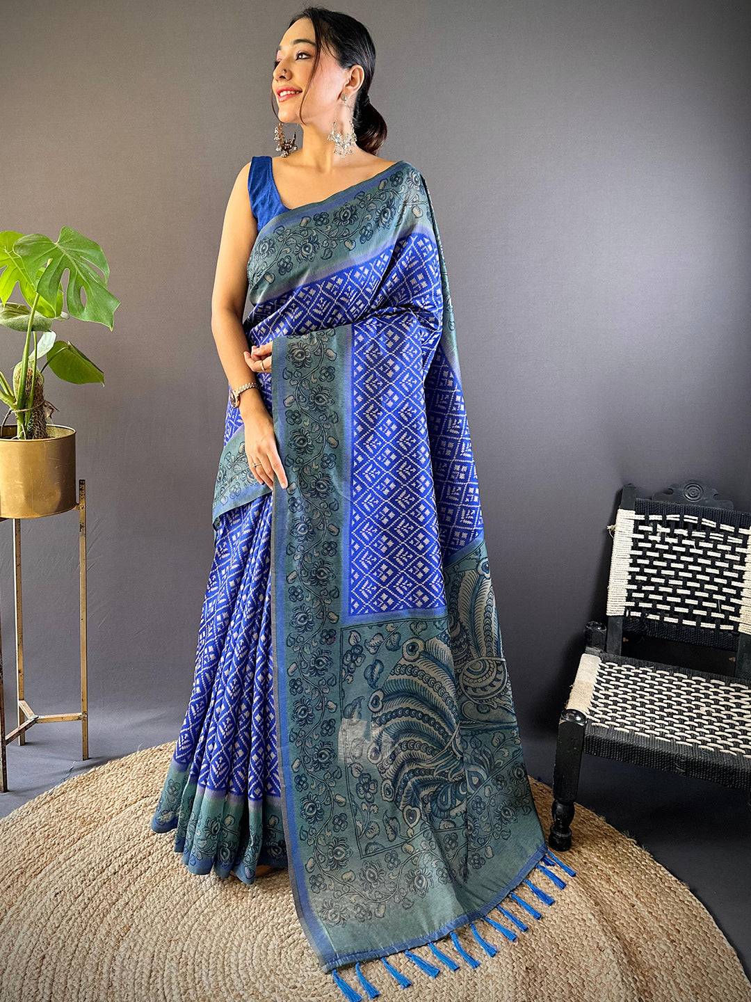 Indigo Patola Kalamkari Saree
