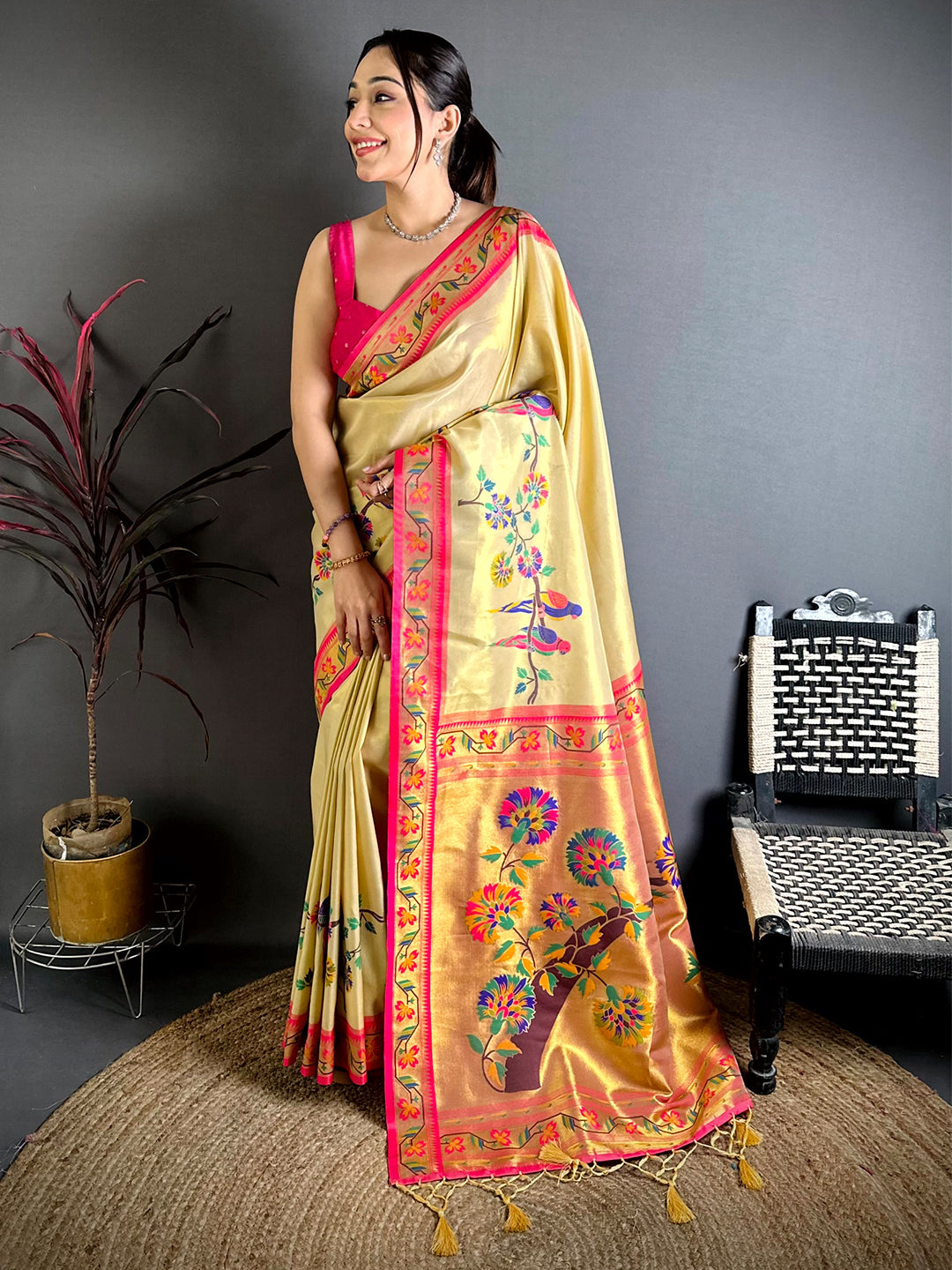 Stylish Minakari Paithani Tissue Saree