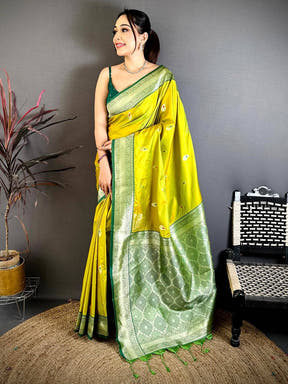 Lime Yellow Heritage Gadwal Silk Saree