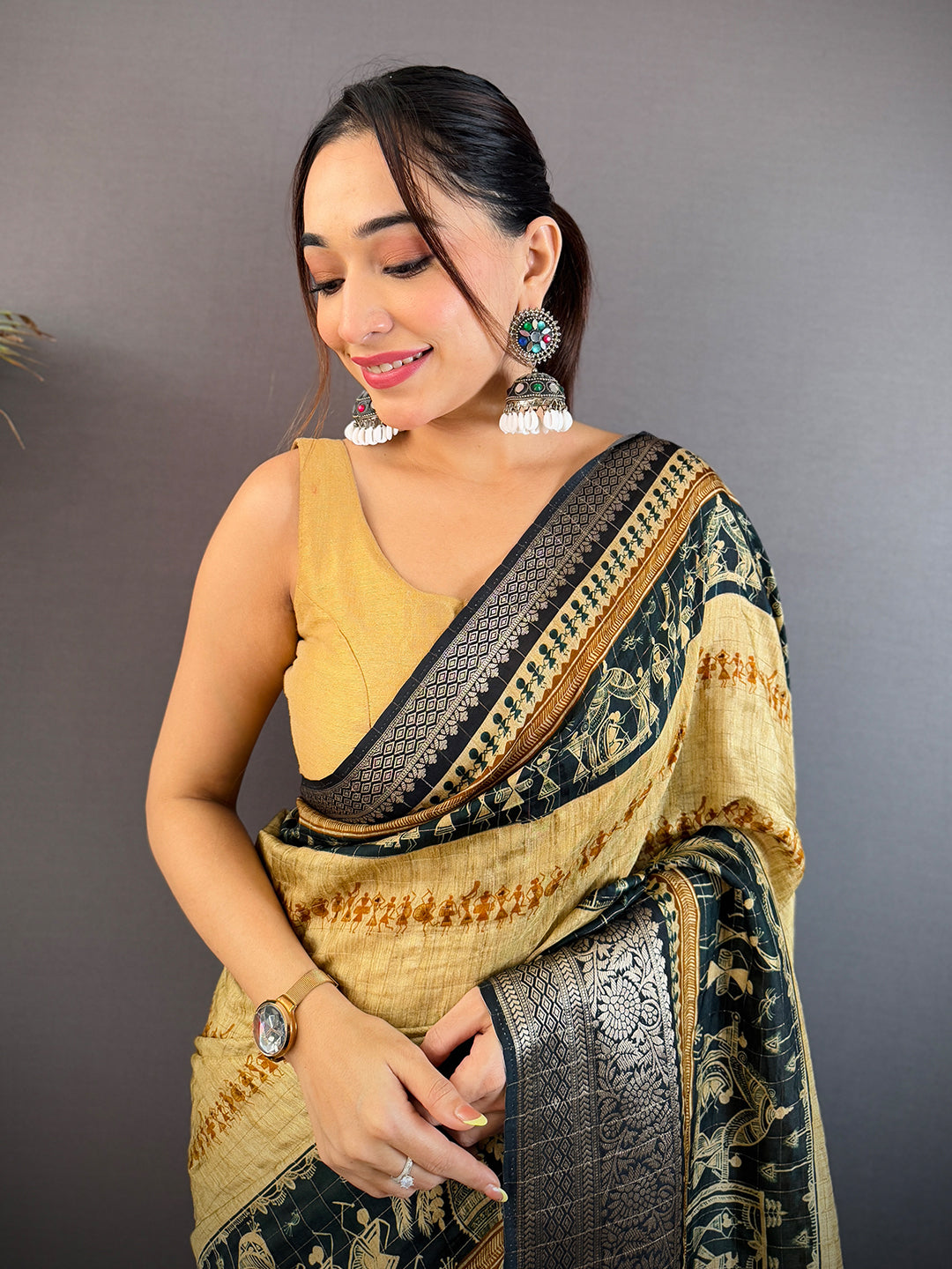 Elegant Viscose Kalamkari Warli Saree