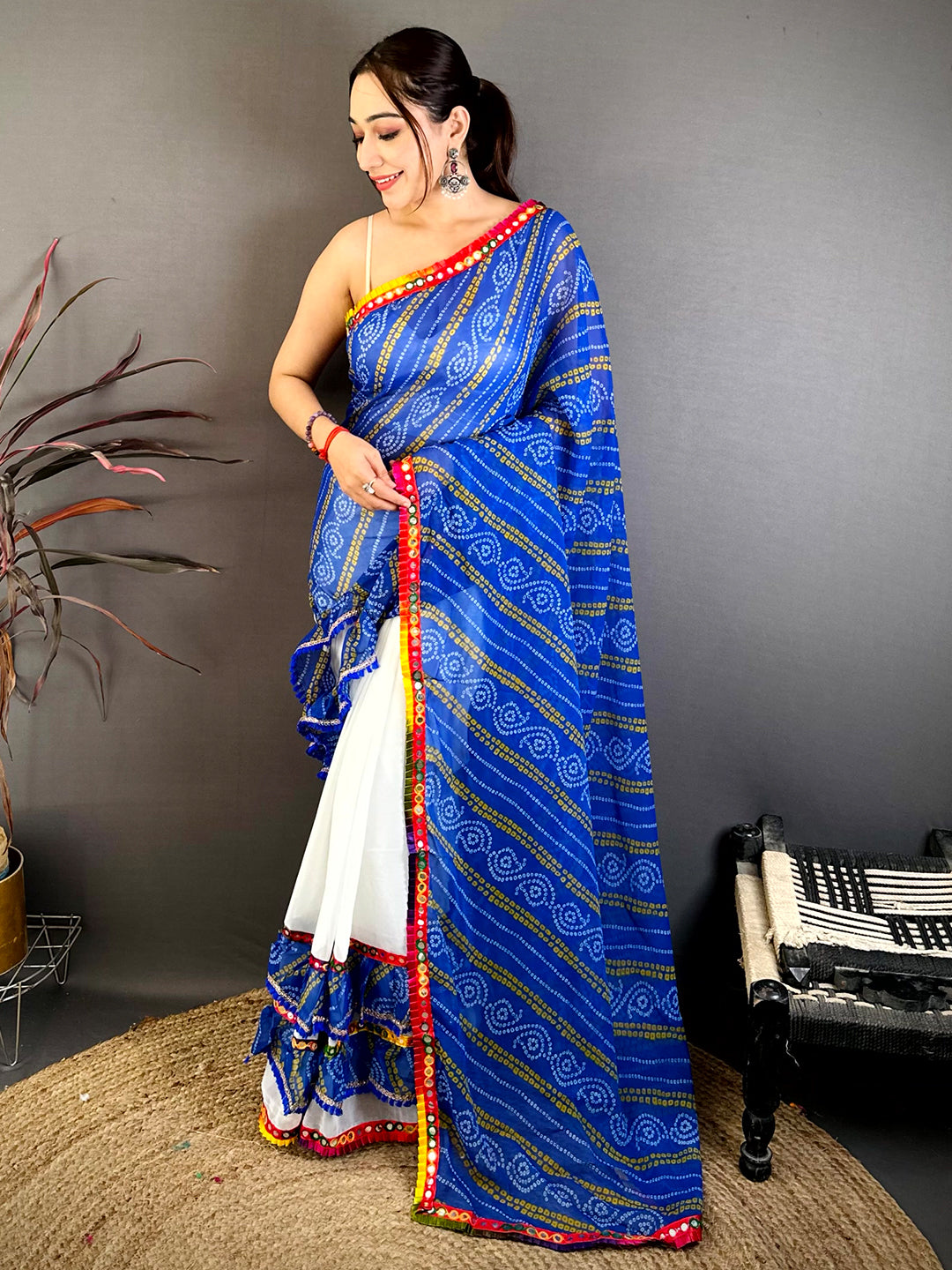 Regal Bandhej Print Ruffle Georgette Saree