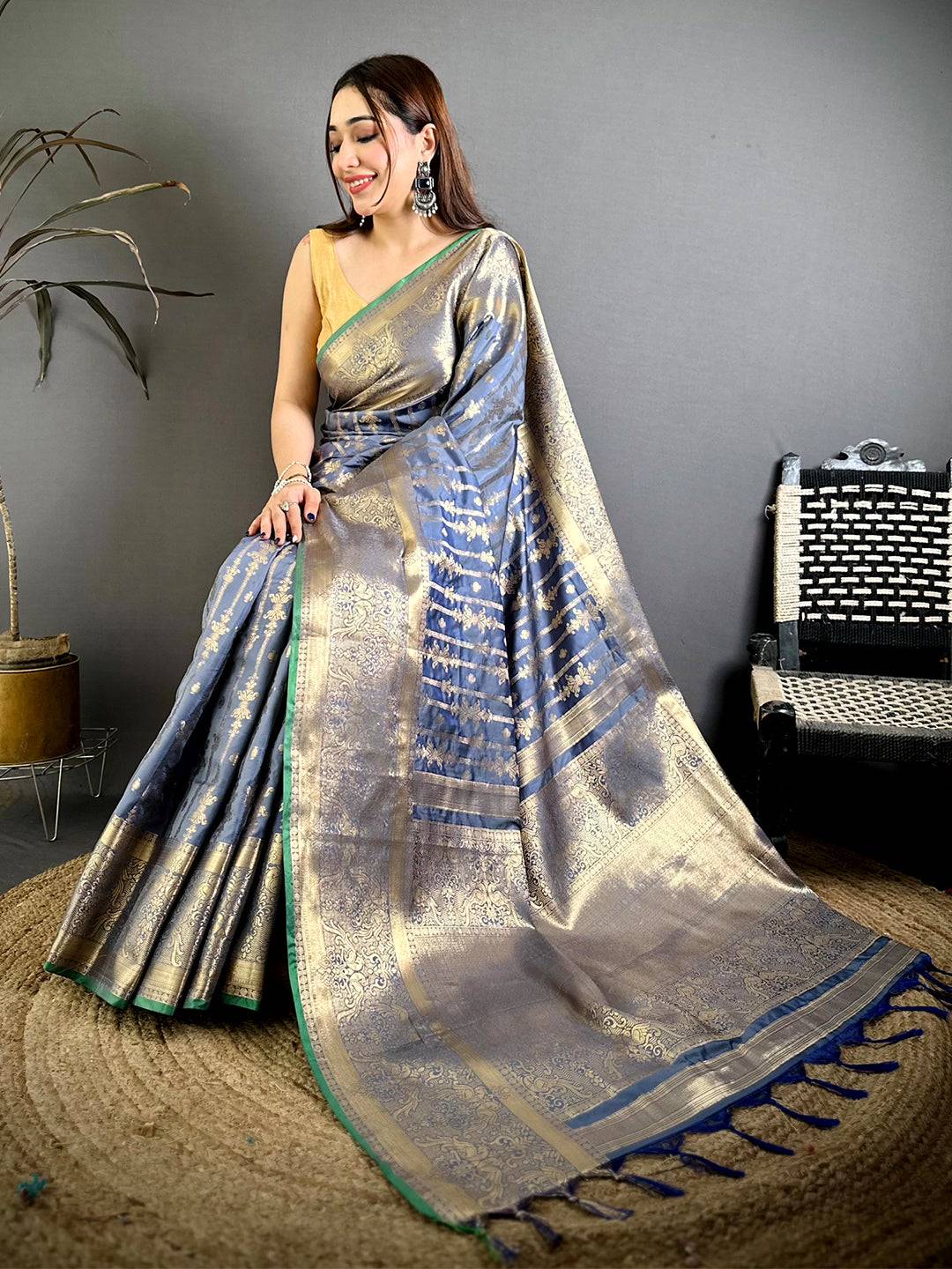 Elegant Banarasi Katan Big Zari Border Saree