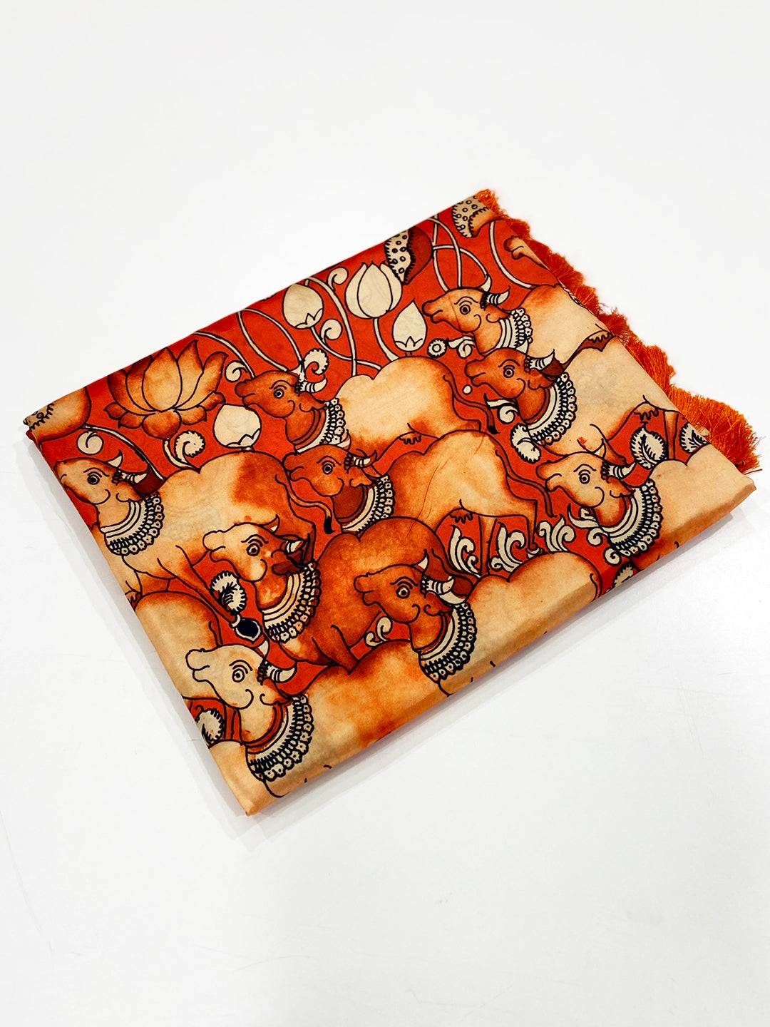 Orange Digital Kalamkari Banarasi Saree