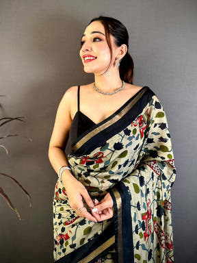Classic Mul Cotton Elephant Kalamkari Print Saree