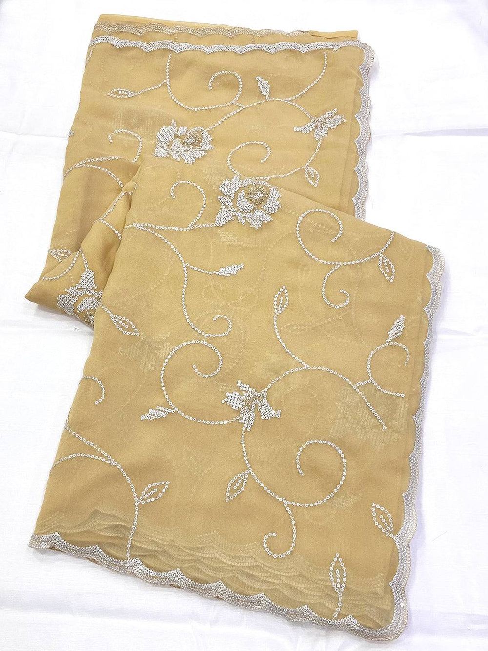 Yellow Georgette Sequin Embroidery Saree