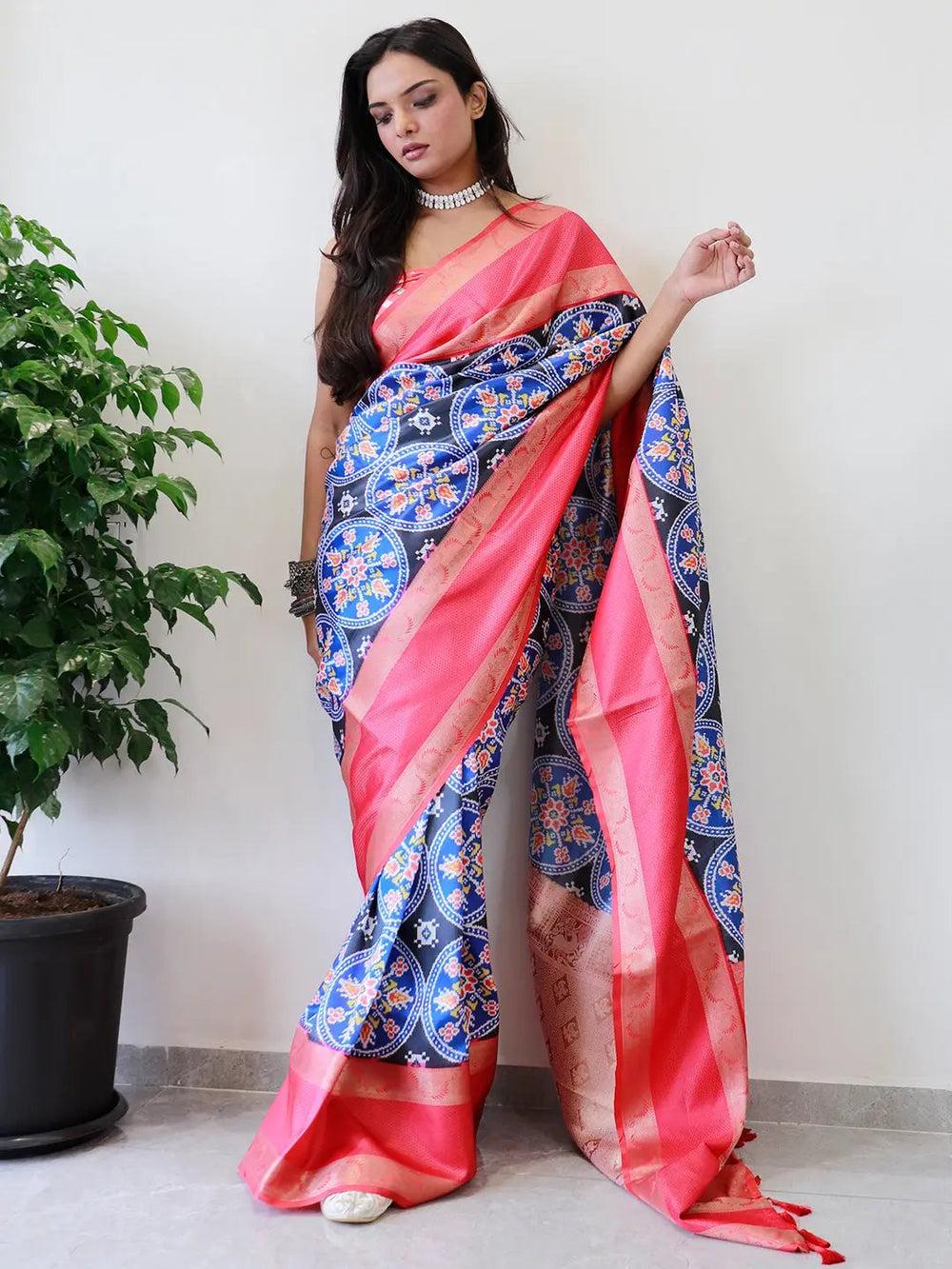 Soft silk saree with Gadwal border and Pochampally print