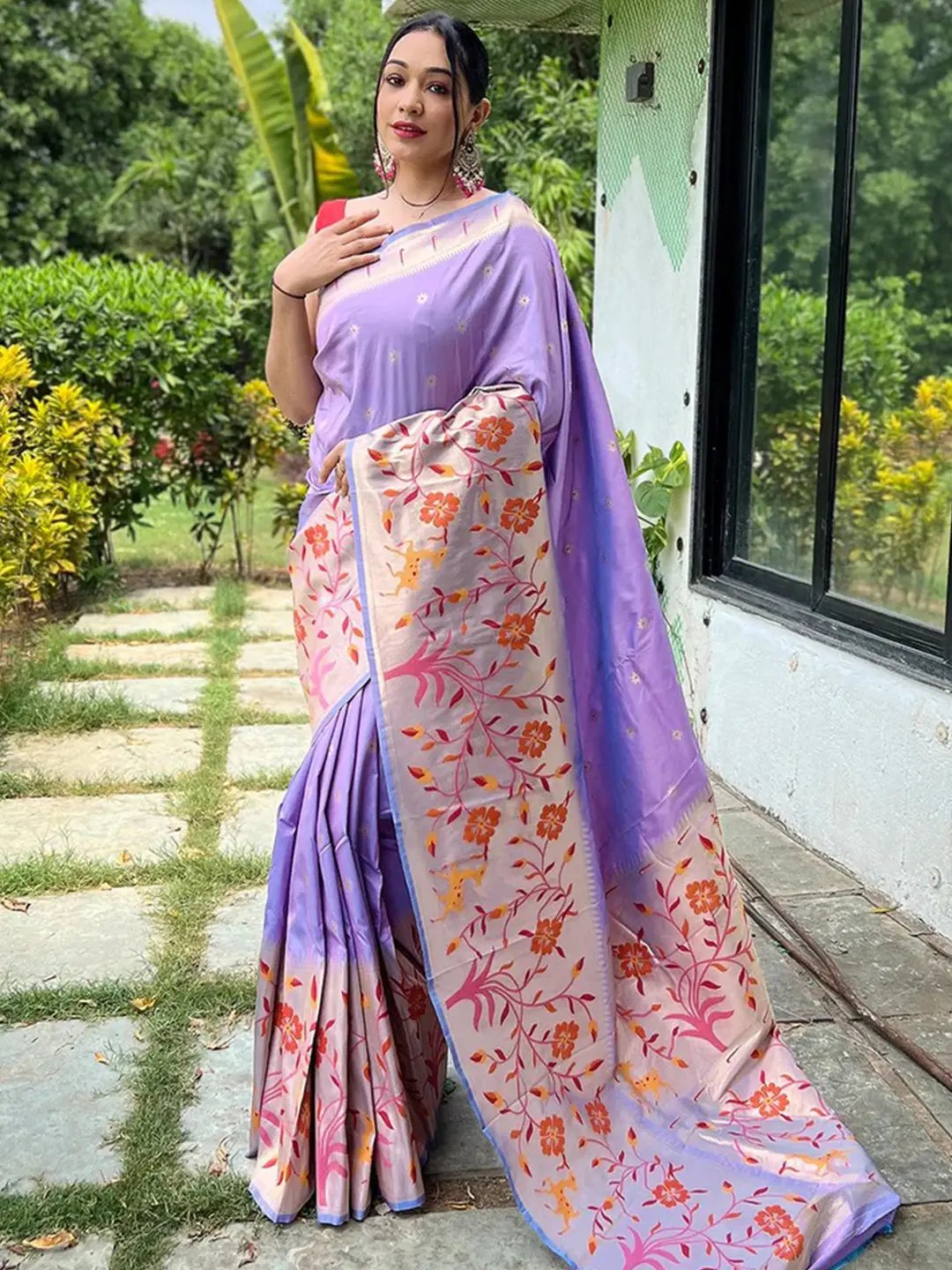 Lavender Colour Paithani Big Border Woven Saree