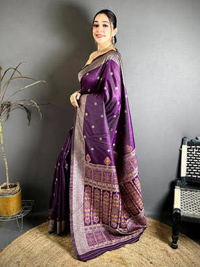 Wine Katan Silk Thread Work Saree