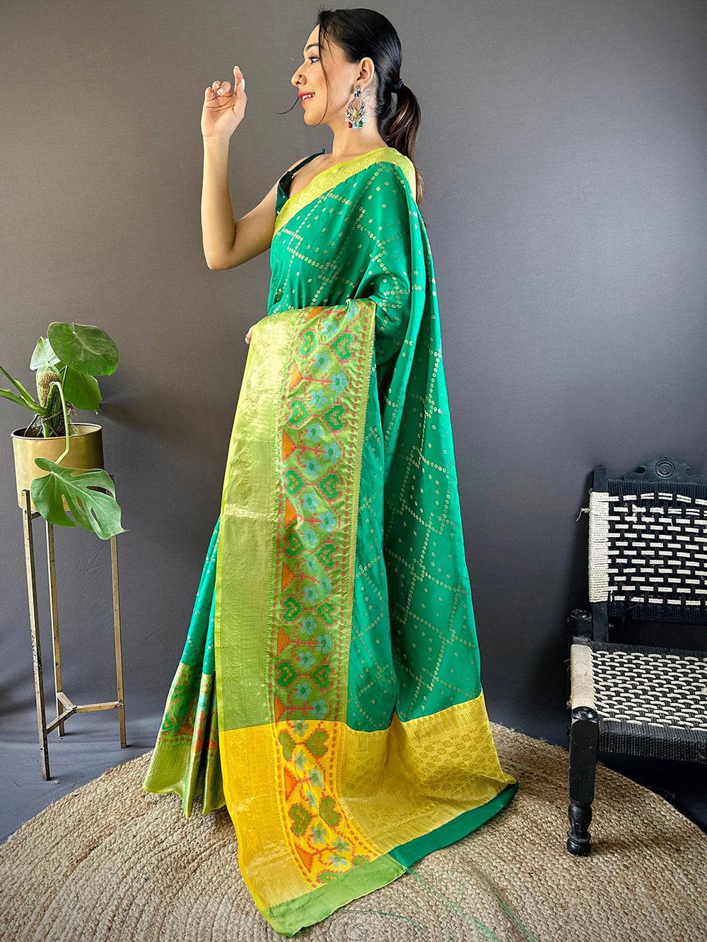 Green Katan Silk Ikkat Saree