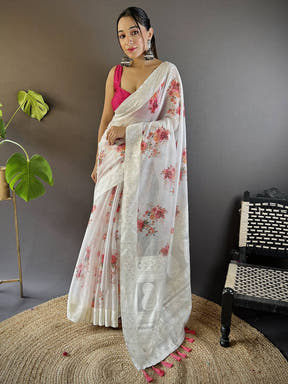 Bollywood Bloom Linen Lakhnavi Saree