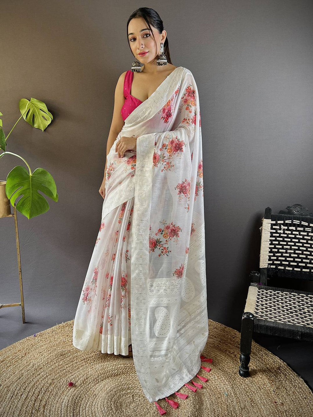 Bollywood Bloom Linen Lakhnavi Saree