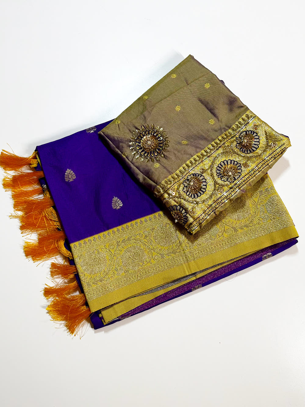 Purple Soft Silk Feather Saree With Maggam Blouse