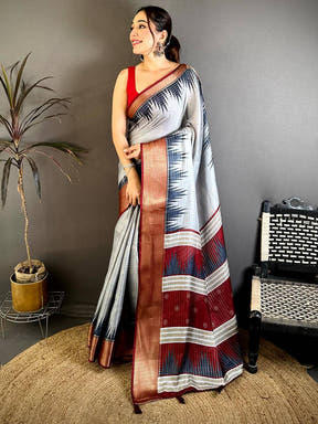 Opulent Soft Dola Self Zari Katha Weaving Saree