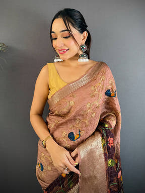 Brown Viscose Kanchi Pattu Border Saree