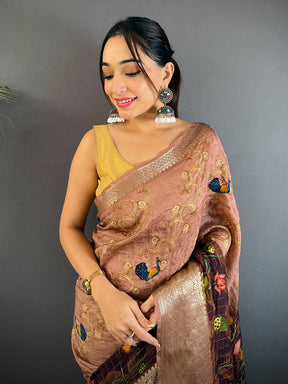 Brown Viscose Kanchi Pattu Border Saree