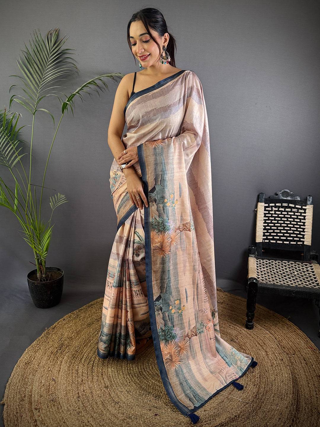 Artistry Tussar Ghicha Silk Art Work Saree

