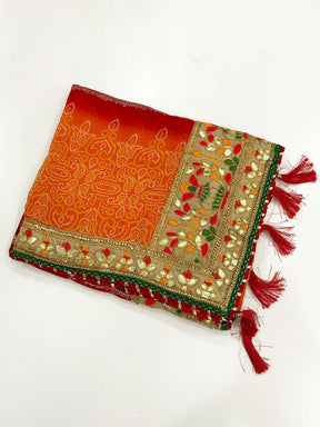 Radiance Bandhej Print Chinnon Saree
