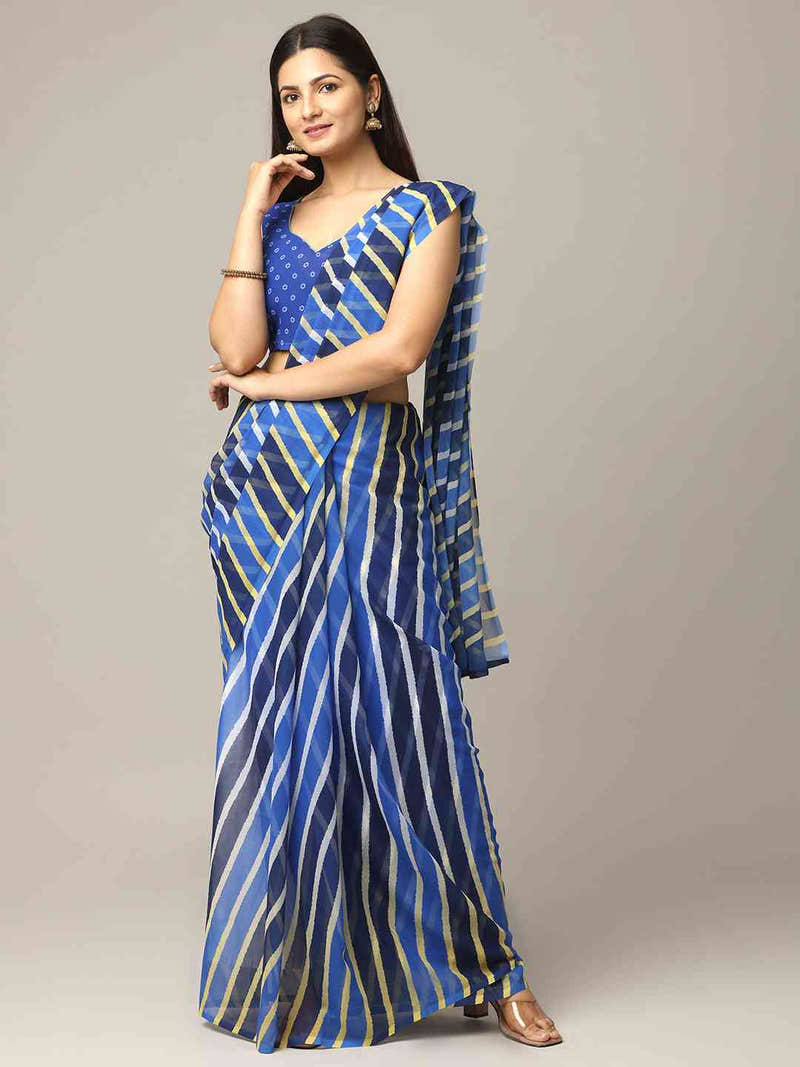 Leheriya Blue Colour Soft Georgette Digital Print Party Wear Saree