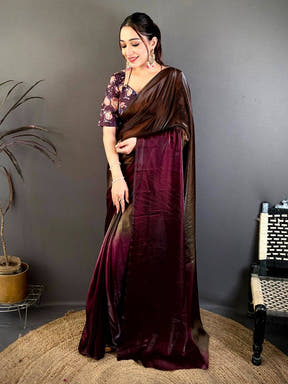 Ombre Glass Satin Chiffon Silk Saree