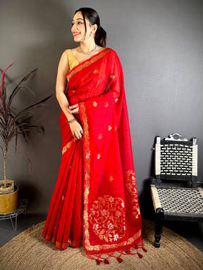 Red Sona Chandi Muga Cotton Saree


