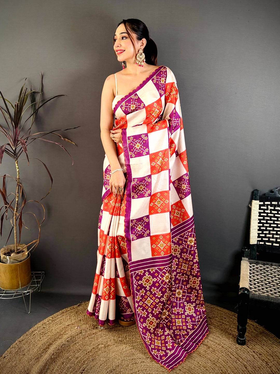Royal Multi Box Ikkat Print Tussar Saree