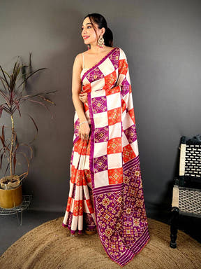 Royal Multi Box Ikkat Print Tussar Saree