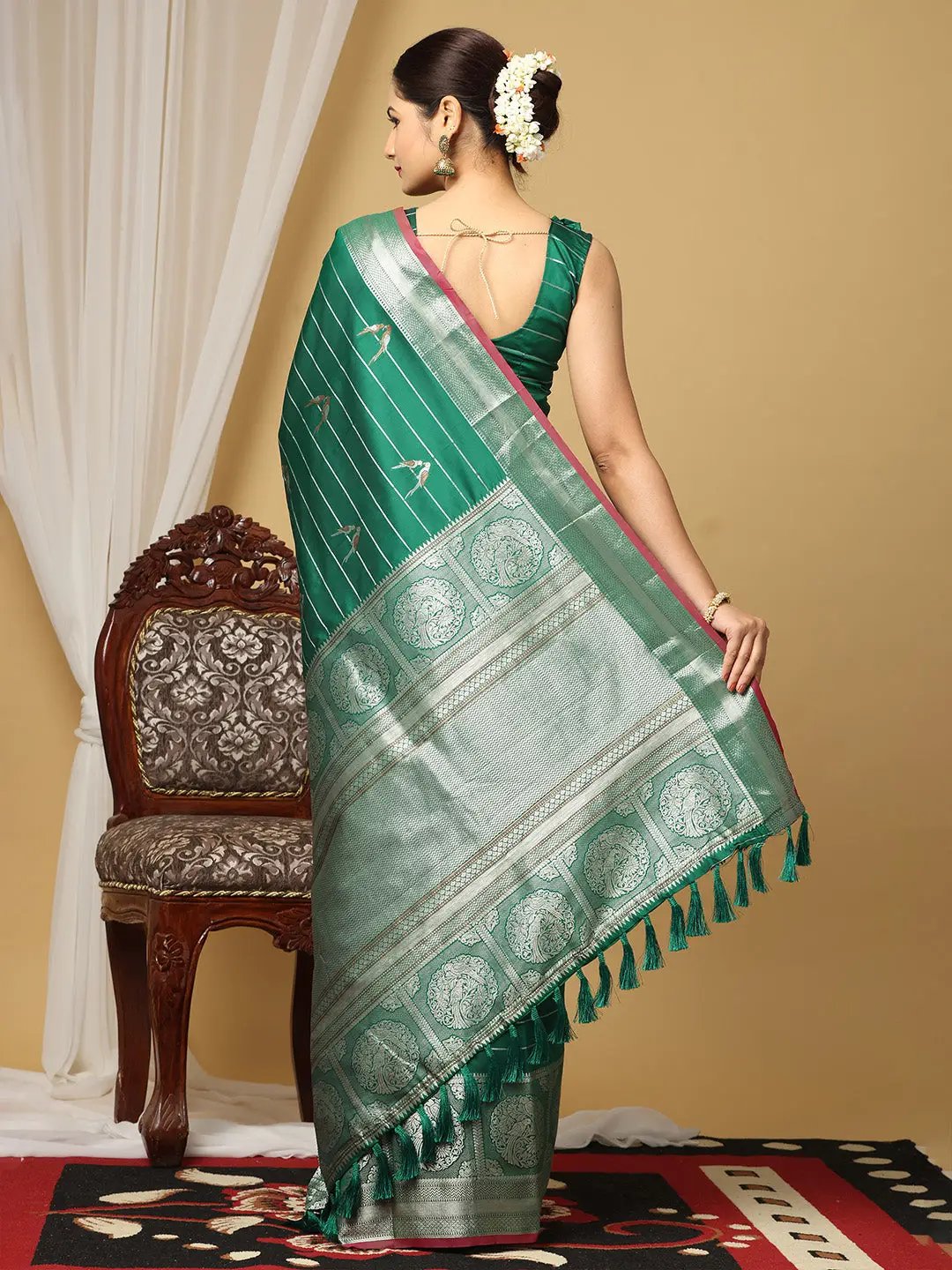  Pure Banarasi Katan Silk Kanchi Zari Weaving Saree
