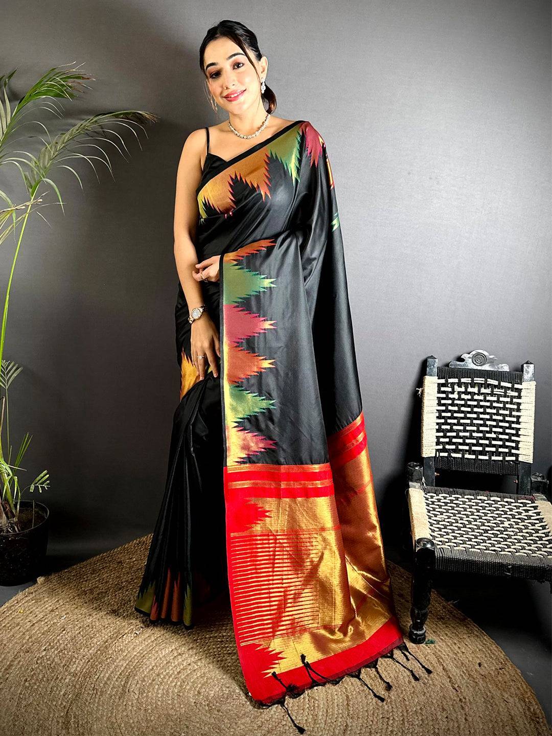 Black Copper Radiance Soft Silk Saree

