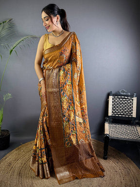 Bronze Kalalmkari Printed Viscose Saree