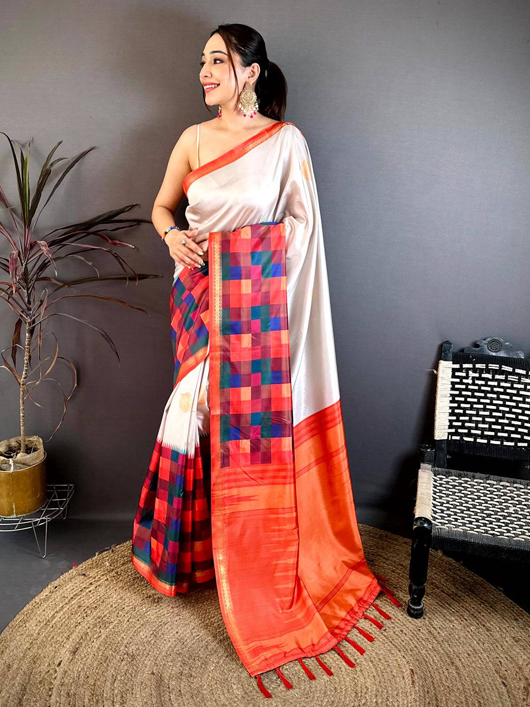 Royal Multi Colour Box Panel Soft Silk Saree