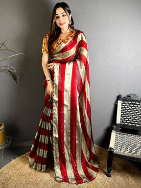 Classic Shiny Silk Striped Print Saree