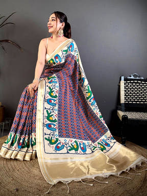 Navy Soft Kanchi Silk Ikkat Patola Saree