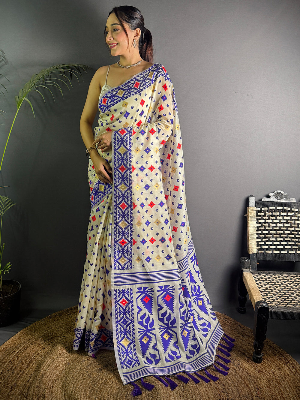 Light Purple Dhakai Jamdani Cotton Silk Saree