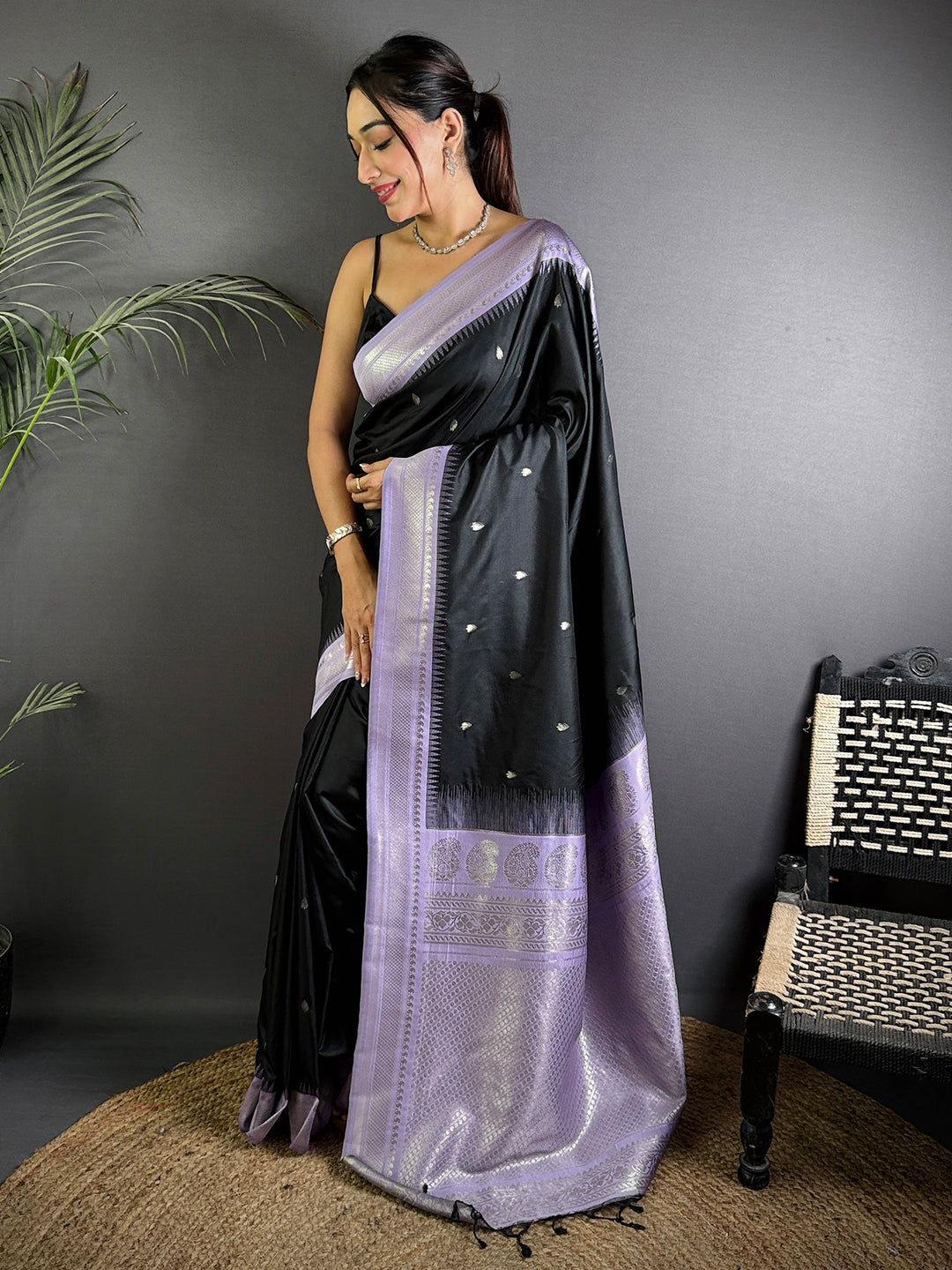 Black Soft Silk Gadwal Border Saree