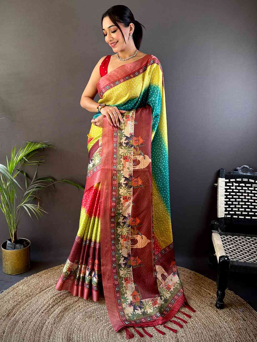 Elegant Silk Blend Bandhani Print Saree

